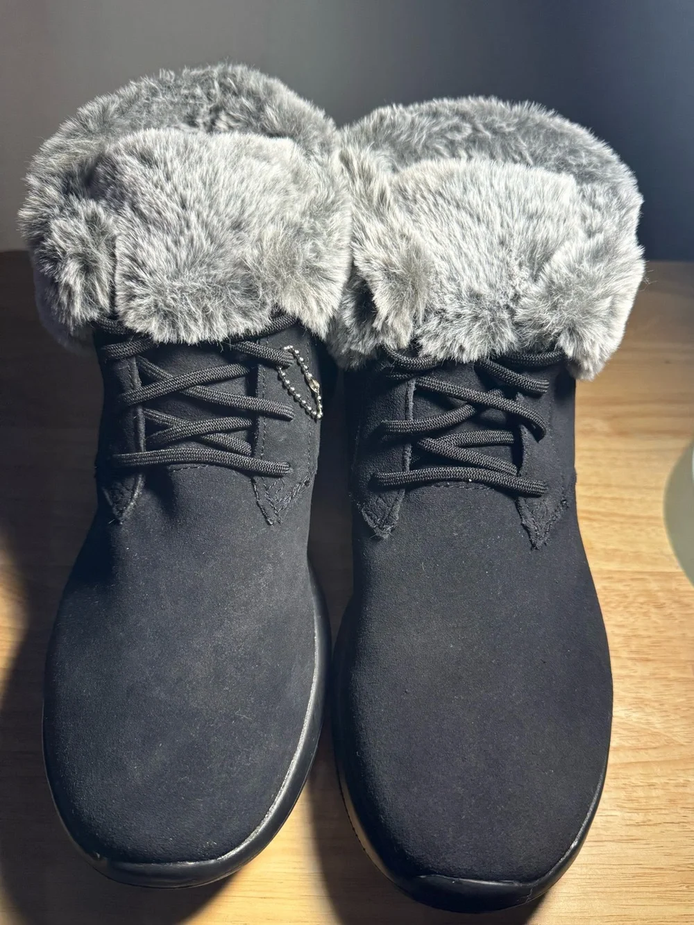 Skechers Black Winter Ankle Boots with Gray Faux-Fur Cuff